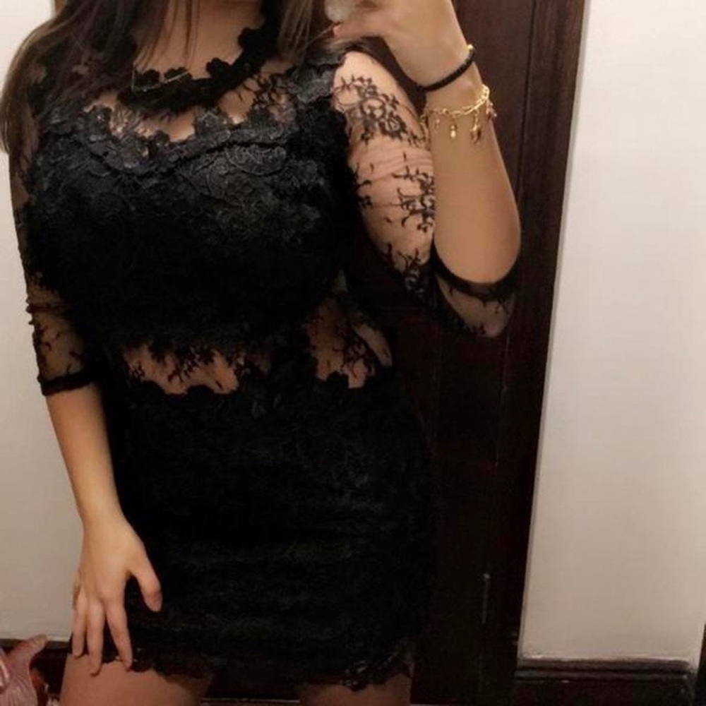 Banjul Black lace sheer dress. Comfortable and form fitting!!